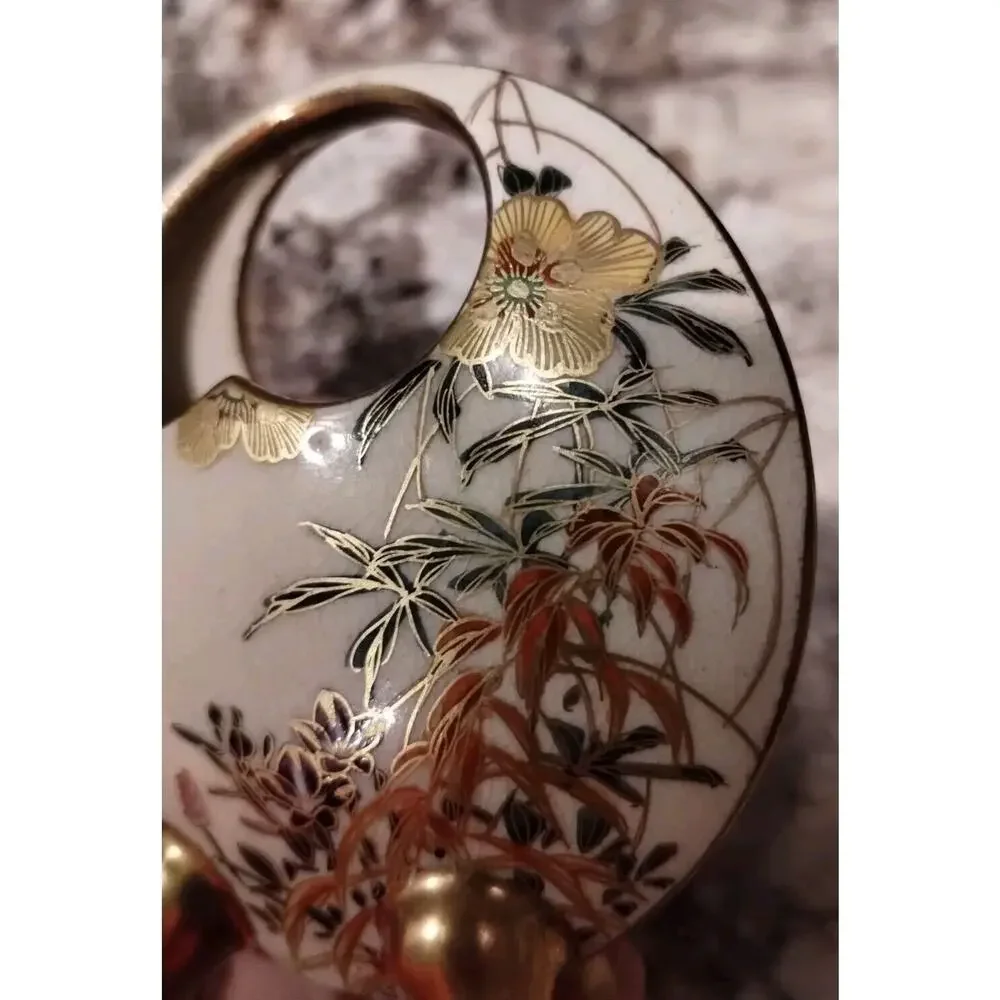 JAPANESE Late Meiji Period Antique SMALL SATSUMA MOON Gold Floral Flask Vase